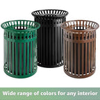 Zedfire 36 Gallon Green Waste Bin with Flat Lid, Outdoor Heavy-Duty Commercial Trash Can Steel Slatted, Round Recycle Container, Durable Garbage Can for Parks, Municipalities, Parking, Schools