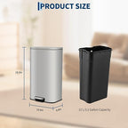Takywep 3.2 Gallon Brushed Stainless Steel Trash Can with Soft-Close Lid, 3.2/5.3/8/13.2 Gallon Smudge-Resistant Compact Garbage Bin for Kitchen, Bathroom, Office - Black & White