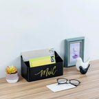 MyGift 2 Slot Modern Matte Black Metal Desktop Mail Sorter with Cutout Script Lettering, Office Desk or Home Entryway Table Incoming Outgoing Letter Holder