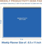 Weekly Productivity Planner - 8.5" x 11" Dashboard Desk Notepad Has 6 Focus Areas to List Tasks for Goals, Projects, Clients, Academic or Meal-Organize Your Daily Work Efficiently, 54 Weeks, Blue