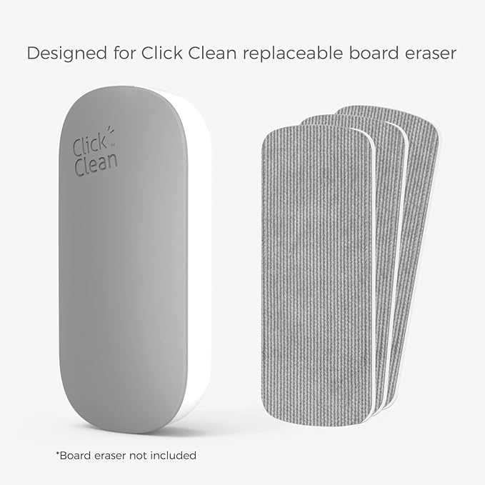 CLICK CLEAN 3-Pack Replaceable Felt Pads, Magnetic Whiteboard Eraser Felt Pads, Designed for Click Clean Replaceable Dry Erase Board Eraser, Intended for Classroom, Home and Office Use