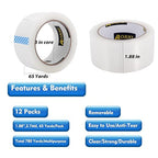 APORNI Clear Packing Tape Heavy Duty Refill Rolls Sealing Great for Packing Box Shipping and Moving Supplies Packaging 12 Rolls 1.88" x 65 Yards 3" Core 2.7 Mil Thick Adhesive