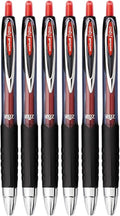 Advantage Gifts Signo 207 Roller Ball Retractable Gel Pens, Medium Point (0.7mm), Red Ink, 6 Count, Bundle with Plastic Reusable Pouch