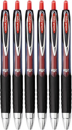 Advantage Gifts Signo 207 Roller Ball Retractable Gel Pens, Medium Point (0.7mm), Red Ink, 6 Count, Bundle with Plastic Reusable Pouch