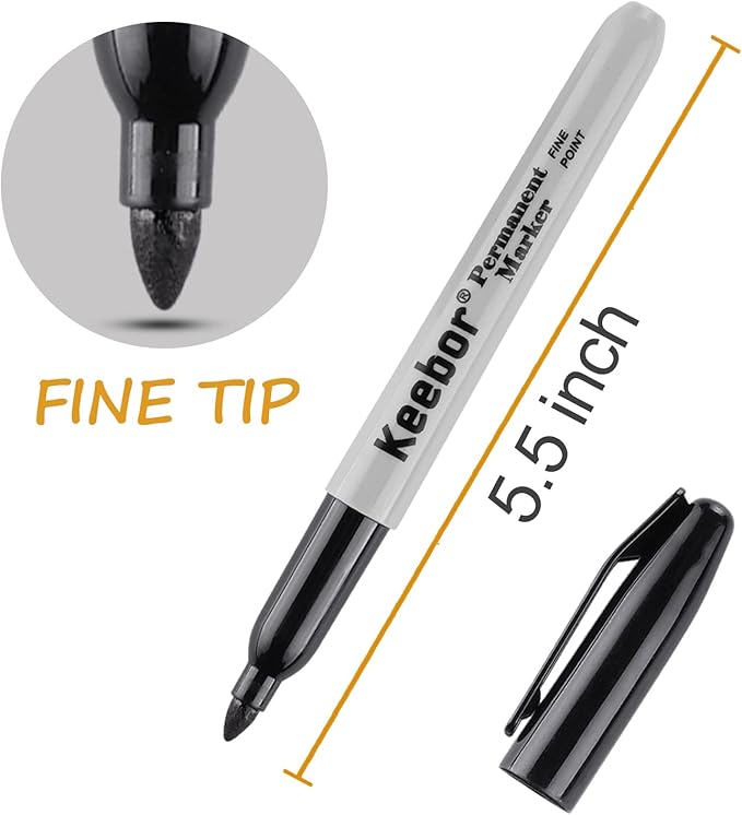 Keebor Black Permanent Markers Bulk of 100 Pack, Fine Point Permanent Marker Set, Waterproof, Quick Drying, School & Office Supplies