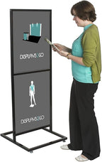 Displays2go Freestanding Poster Holder for up to 2 Graphics - Pedestal Sign Holder Floor Stand - Portrait Sign Stand for Lobbies and Advertising - Black (TWN2BK)