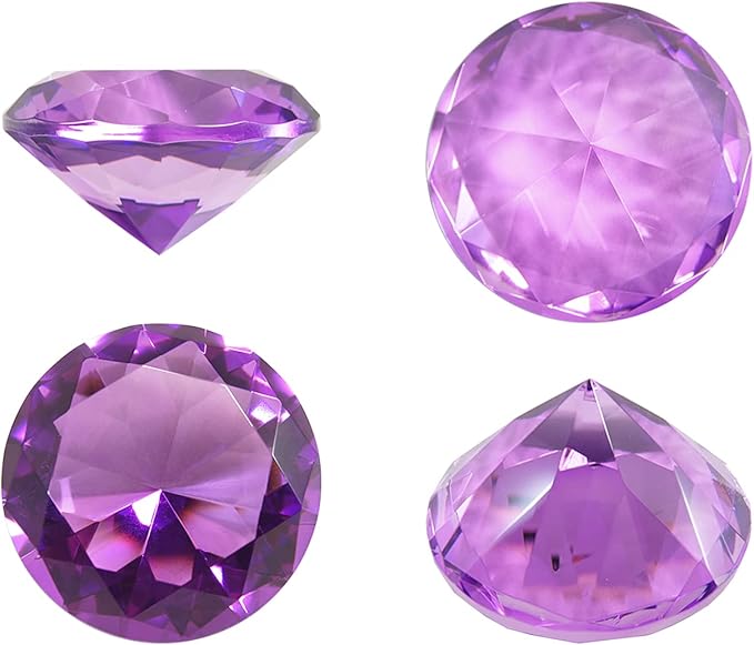 CLICK2GO 3” / 80 mm Dark Purple Diamond Shaped Glass Crystal Paperweight –Home Office Decor & Valentine's Day Gift Wedding Favors Centerpieces Decoration with Gift Box