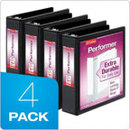 Cardinal Performer 3-Ring Binders, 2", Non-Locking Slant-D Rings, 540-Sheet Capacity, ClearVue Presentation, Non-stick, PVC-Free, Black, 4-Pack (27501)