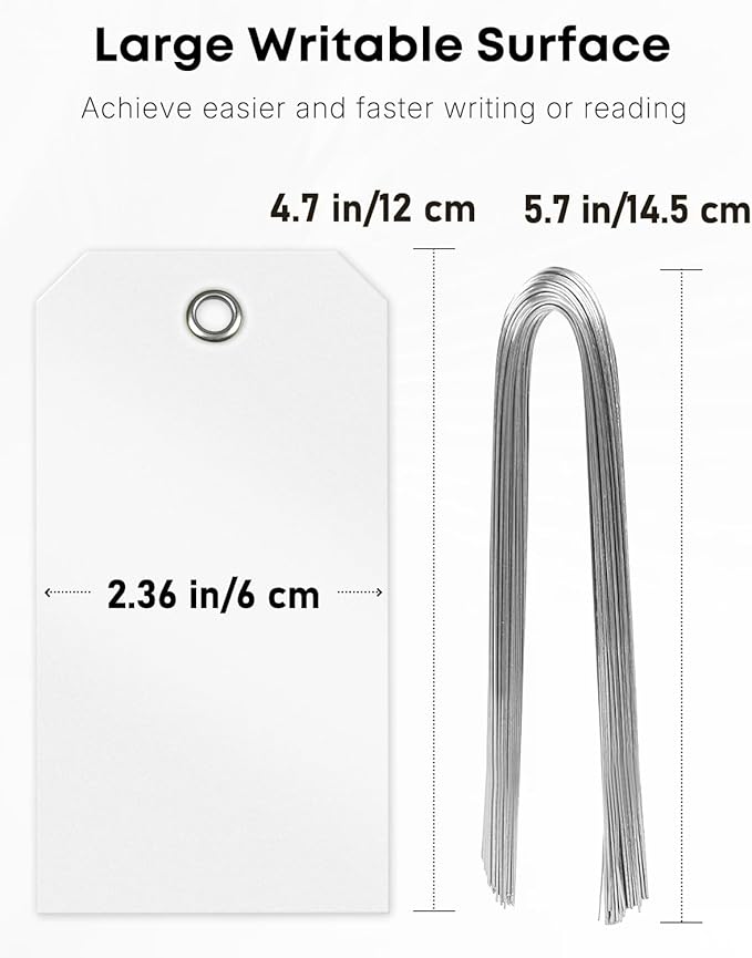 Uniclife 120 Pcs White Plastic Tags for Labeling 4.7"x 2.36" Plastic Shipping Tag with Wire Writable Waterproof Tag Price Tags with Reinforced Eyelet Blank Hang Label for Luggage