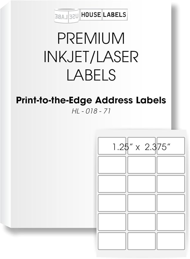 HOUSELABELS 18-up Address Labels (2-3/8" x 1-1/4") for Laser and Inkjet Printers, 1200 Sheets