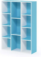 Furinno LUDER Book Shelf, 11-Cube Bookshelf, Reversible Bookcase, 9.4 x 29.1 x 41.7, for Living Room, Bedroom, Home Office, White/Light Blue