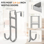 FYY Over The Door Hooks - 2 Pack Heavy Duty Dual-Hook Organizer Hanger with Non-Slip Rubber for Towels, Clothes, Hats & Bags Use in Bathroom, Bedroom, Kitchen - Fits Interior Doors Up to 1.6" Grey