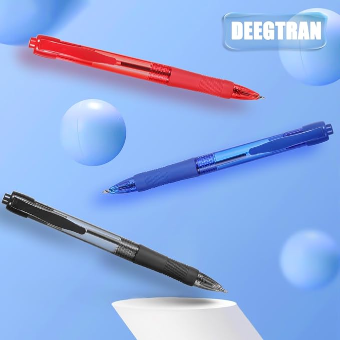 deegtran Pens Bulk, 100 Pack No Bleed Blue Ink Click Pens with Soft Grip, Wholesale Retractable Ballpoint Pens for Office School, Medium Point Smooth 1.0MM