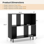 Tangkula 4 Cubby Open Bookcase, 3-Tier Freestanding Bookshelf with Detachable Metal Legs, Anti-toppling Device, Anti-Falling Baffles, Modern Cubicle Display Shelf (1,Black)