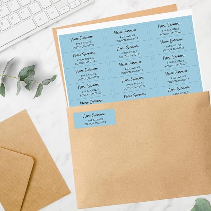 Dotty about Paper Personalized Sky Blue Colorblock - Return Address Labels x 100