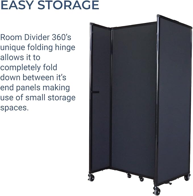 Versare Room Divider 360 Portable Wall Partition | Folding Panels | Large Freestanding Divider | Locking Wheels | Temporary Room Separator | 25' x 7'6'', Cloud Gray