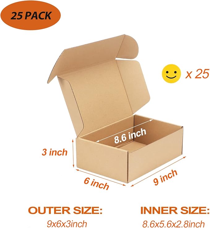 PHAREGE 9x6x3 inch Shipping Boxes Bulk 25 Pack Brown, Tab Lock Tuck Top Mailer Boxes for Packaging Small Business, Small Cardboard Gift Boxes for Wrapping Mailing Present