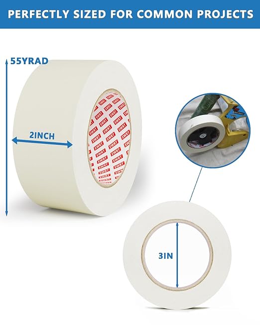 SWRT Masking Tape 2” x 55Yds, 10 Rolls – Bulk Value White Tape with Strong Hold & Clean Removal for Multi-Surface Projects & General Purpose (550Yds Total)