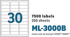MACO Printable Labels for Mailing - Laser/Ink Jet Compatible Shipping Address Labels, 30 per Sheet, 1" x 2-5/8", Box of 250 Pages/7500 Labels, White