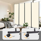 Room Divider (4 Panel) Wall Divider for Room Partition, 88 inch Metal Frame Wide Portable Privacy Screens W/Wheels, Freestanding Room Separators 5.6FT Room Divider Panel