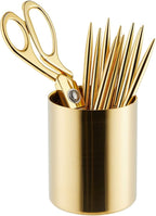 Juvale Desk Organizer Pen & Pencil Holder - 3.2 x 3.9 in, Gold Stainless Steel - Desk Supply Organizer with Gold Pen Cup, Makeup Brush Cup & Vanity Brush Holder