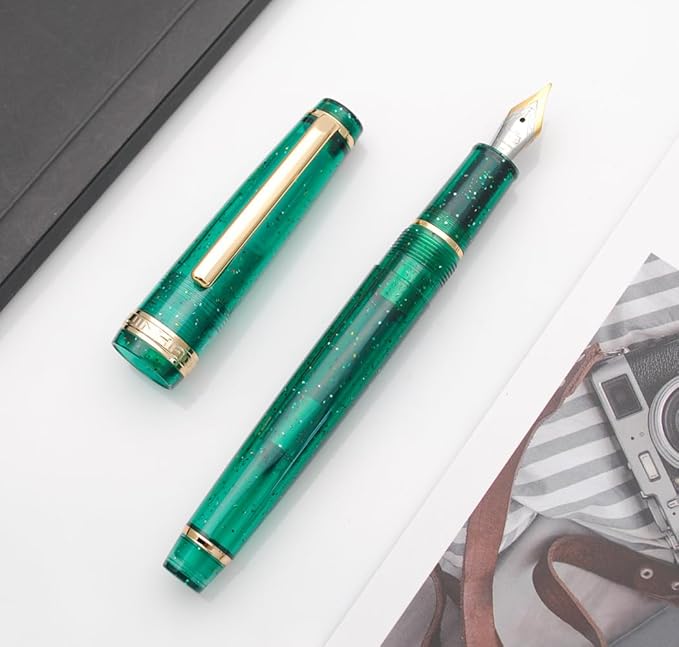JINHAO 82 Fountain Pen (Transparent Fluorescent Dark Green,Fine Nib 0.5mm)