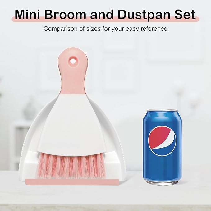 NACENA Mini Dustpan and Brush Set 2 Pack, Small Broom and Dustpan Set Dust Pan and Mini Hand Broom Dustpan and Broom Combo Compact for Home Table Keyboards Sofa Kitchen, Pink