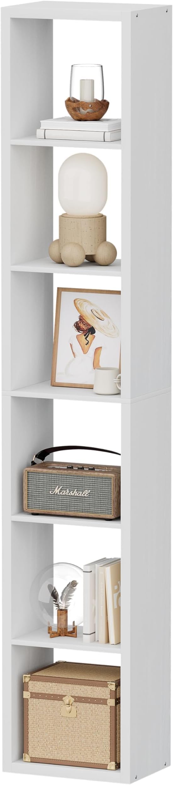 Jpiziso 6 Cube Storage Organizer Single Row, Cube Shelf with Heavy-Duty Thick Boards, 13.31" L x 9.37" W x 72.36" H, Smooth Easy-Clean Panels, Simple Assembly, for Living Room Bedroom Office, White