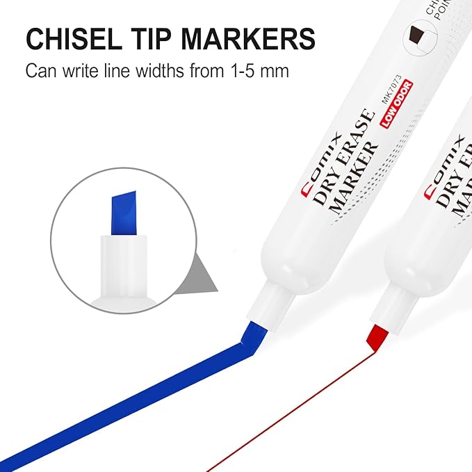 Comix Dry Erase Markers, Chisel Tip Whiteboard Markers, 36 Count 4 Assorted Colors Low Odor Markers for Classroom, Teachers, Office, School Supplies