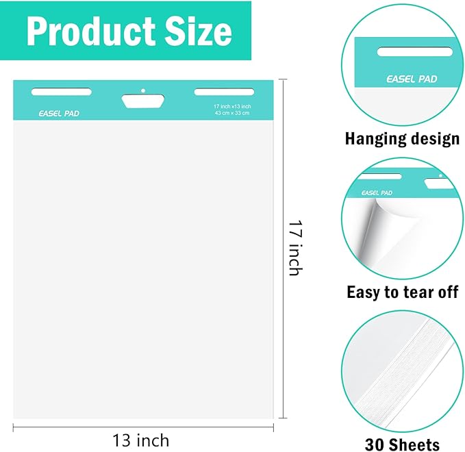 Riccioney Easel Pad, 13 x 17 In Anchor Chart Paper, 5 Pads Flip Chart Paper for Training, Presentation, Meetings, Doodling, Chart Paper for Teachers and Office, 30 Sheet/Pad (Plain)
