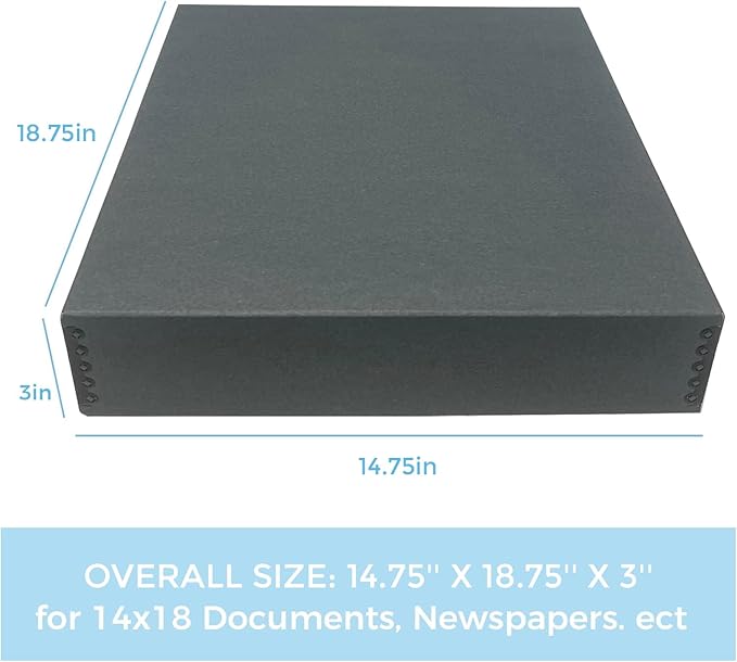 Lineco Museum Archival Storage Box, 14.75x18.75x3 in. Drop Front Design. Acid-Free with Metal Edge. Organize Photos, Pictures, Prints, Documents, Crafts, DIY. Gray, 2 Pack
