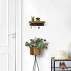HRONRAD Rustic Key Holder for Wall, Farmhouse Wall Shelf with 4 Hooks, Wall Mounted Key Racks, Wooden Mail Organizer with Hooks for Entryway (Brown)