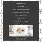BLU MONACO | White Wooden Mail Organizer for Countertop | Standing File Organizer for Desk with 3 Tier Storage | Mail Sorter Organizer Countertop Rustic Office Kitchen