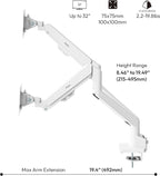 Pixio PS1D Wave White Dual Monitor Arm Stand Desk Mount - Fits up to 32 inches Monitors and up to 19.8lbs. VESA Compatibility and Integrated Cable Management