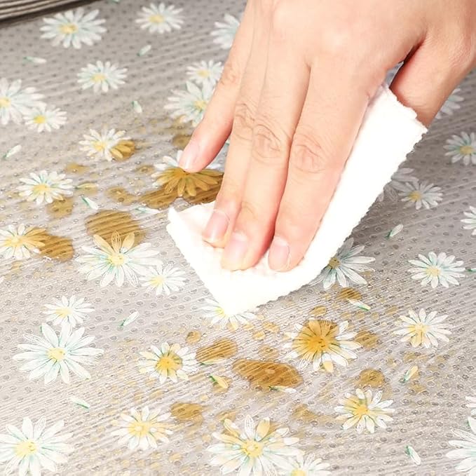 Daisy Flower Shelf Liner for Kitchen Cabinets, Non-Adhesive Drawer Liners, Non-Slip Refrigerator Mat, Washable EVA Cabinet Liner for Pantry, Fridge, Closet, Cupboard, 12" x 20 FT