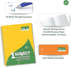 ECONAMA Subject Book Spiral Notebook Pack of 6 Wide Ruled 140 Pages (70 Sheets) 8" × 10.5" Perforated Carbon Neutral 3-Hole Punched Eco-Friendly School & Office Supply Assorted Colors