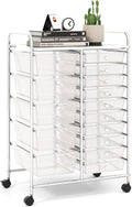 LDAILY 15 Drawer Rolling Storage Cart, Rolling Cart with Drawers for Classroom, Art Supply Craft Organizer on Wheel with Metal Frame & Handles for Home Office School