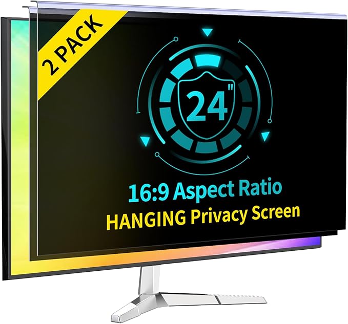 DEJIMAX 〔2-Pack〕 24 Inch Computer Privacy Screen Filter for 16:9 Monitor, Anti-Blue Light, Anti-UV,Blue Light Blocking Removable Privacy Protector Shield Fits 23.6", 23.8", 24" Monitors
