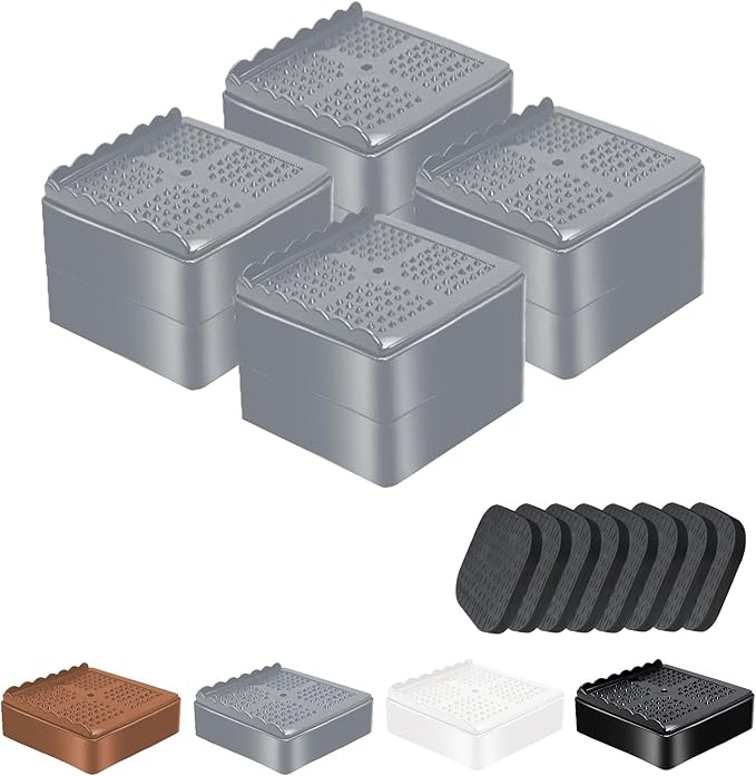 shouwuhho Furniture Risers, 4 Pack Bed Risers with Non-Slip Grip and Heavy Duty Support, 1 Inch 2 Inch 3 Inch 4 Inch Height Lift for Couch, Sofa, Table, Desk, Chair, Refrigerator - Gray, 1+1 Inch