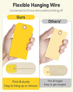Uniclife 100 Pcs Yellow Blank Shipping Tags with Wire Attached 4.7 Inch Paper Tags Hang Tag with Reinforced Eyelet Large Marking Label Writable Price Inventory Label Tag, 4.7" x 2 3/8"