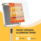 RedChili 2 Pack Sign Holder Stand 8.5x11 Inch, Adjustable Floor Standing Sign Holder Signage Stand with Aluminum Snap-Open Frame Vertical Horizontal View Display For Malls Schools Restaurants (Silver, Round Corner)