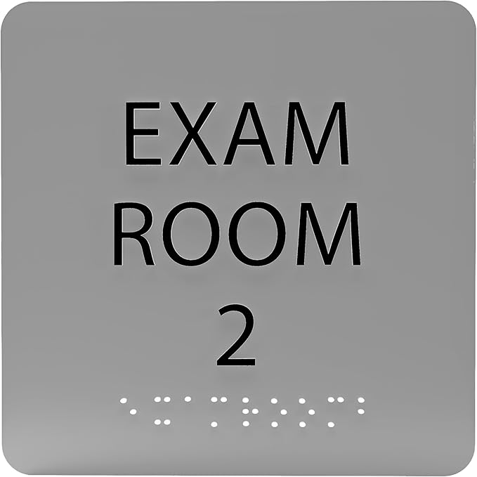 ADA CENTRAL SIGNS - 6" X6" Exam Room 2 Sign - ADA Compliant Tactile Graphics Grade 2 Braille Text Acrylic Wall Signs - Educational Institution Directional Assistance Test Center Door Sign for Schools