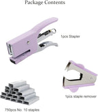 Aacehlh Small Hand-held Stapler Set, 15 Sheet Capacity, Includes 750Pcs Staples and A Staple Remover, Mini Desktop Stapler for Office, School, Home or Travel Use. (Purple)