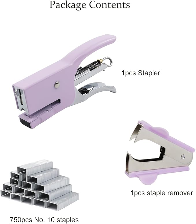 Aacehlh Small Hand-held Stapler Set, 15 Sheet Capacity, Includes 750Pcs Staples and A Staple Remover, Mini Desktop Stapler for Office, School, Home or Travel Use. (Purple)