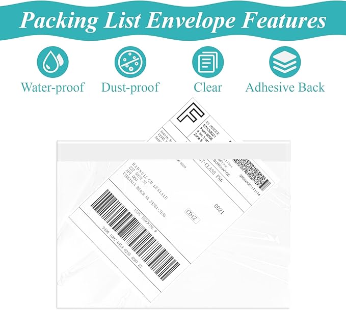 Shipping Label Sleeves, 7.5”×5.5”Self-Adhesive Shipping Label Sleeves, Packing List Envelopes, Clear Top-Loading Packing List, Shipping Labels Pouches For Shipping Labels/Files, 200 Pack.