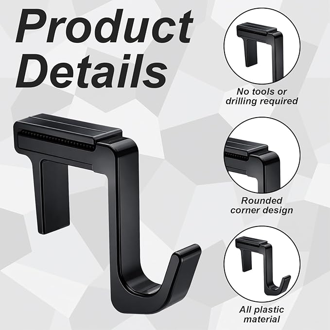 Otoolling 4 Pcs Adjustable Cubicle Hooks for 1.8-3.5 in Panels and Walls Adjustable Plastic Cubicle Coat Hooks Sturdy Hook for Large Laptop Work Bags Cases and Coats (Black)
