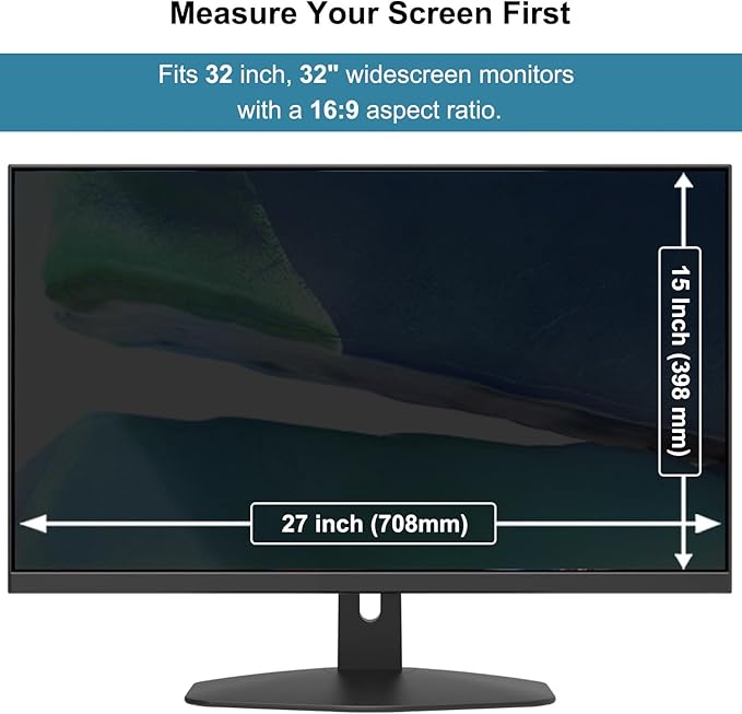 Pozlle 32 Inch Hanging Computer Privacy Screen Protector Shield Compatible for 16:9 Widescreen Desktop Monitor - Anti-UV & Blue Light Filter - Hanging Design for Easy On/Off