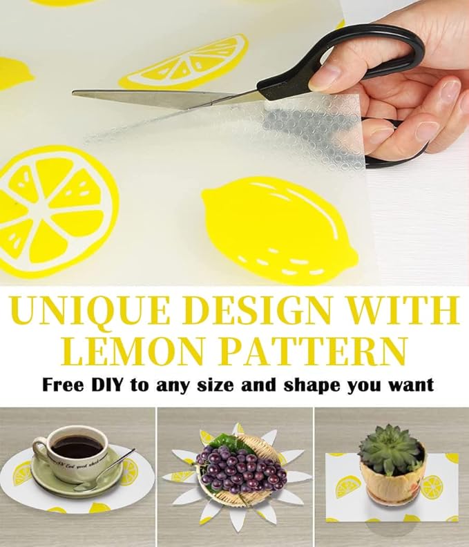 Lemon Print Shelf Liner for Kitchen Cabinets - Non-Adhesive Drawer Liner, Non-Slip Refrigerator Liner, Waterproof Fridge & Pantry Mat - Easy to Cut & Clean