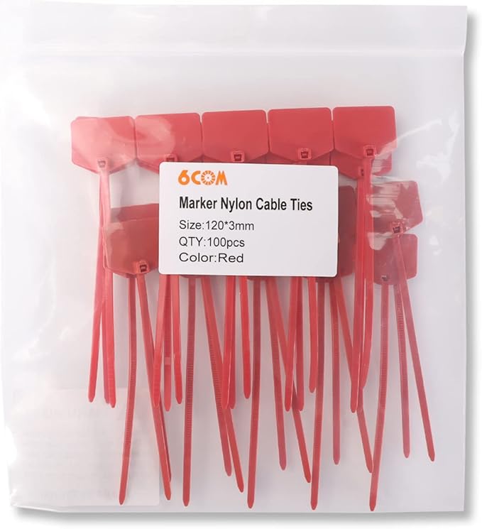 Waterproof Shipping Tags - Self Locking Nylon Writable Marker Ties for Luggage Identification, Plastic Straps Label Mark, Seal Zip Tie for Labeling - 100pcs (Red)
