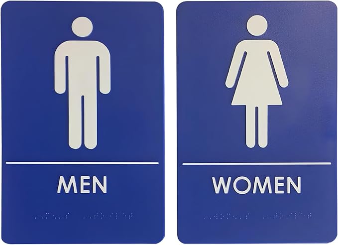 USA Made - Men's and Women's Restroom Signs ADA-Compliant Bathroom Door Signs for Offices, Businesses, and Restaurants, Black, Blue, Grey and Taupe/Tan Colors (Blue)